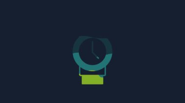 Yellow Wrist watch icon isolated on blue background. Wristwatch icon. 4K Video motion graphic animation.