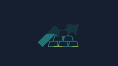 Yellow Finance growth chart arrow with gold bars icon isolated on blue background. Financial success concept. Gold investment concept. 4K Video motion graphic animation.
