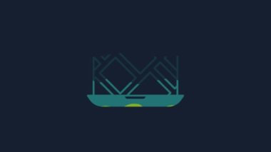 Yellow Infographic of city map navigation icon isolated on blue background. Laptop App Interface concept design. Geolocation concept. 4K Video motion graphic animation.