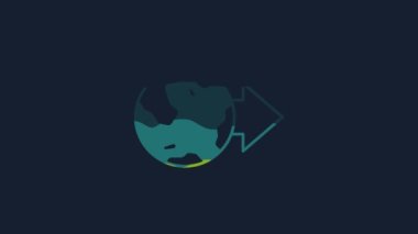 Yellow Location on the globe icon isolated on blue background. World or Earth sign. 4K Video motion graphic animation.