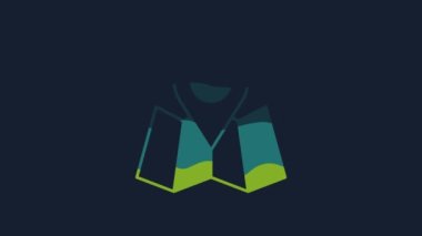 Yellow Folded map with location marker icon isolated on blue background. 4K Video motion graphic animation.