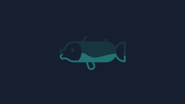 Yellow Puffer Fish Icon Isolated Blue Background Fugu Fish Japanese — Stok video