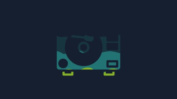 Yellow Vinyl Player Vinyl Disk Icon Isolated Blue Background Video — Vídeos de Stock
