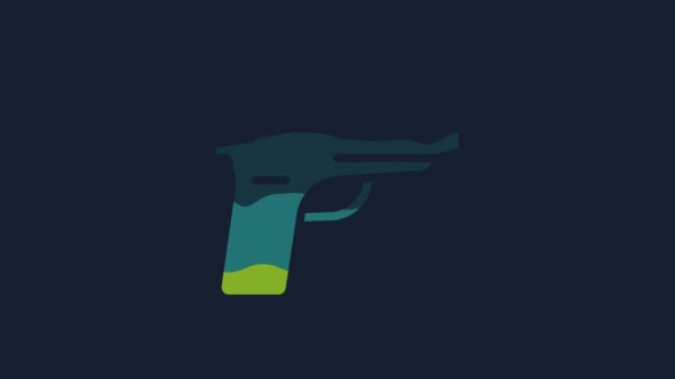 Yellow Pistol Gun Icon Isolated Blue Background Police Military Handgun — Stock Video