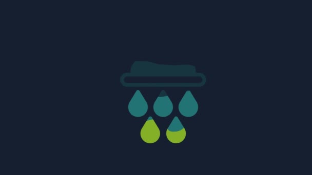 Yellow Shower Head Water Drops Flowing Icon Isolated Blue Background — Stockvideo