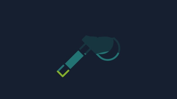 青い背景に黄色の木製の斧のアイコン ルンベルジャック斧 4Kビデオモーショングラフィックアニメーション — ストック動画