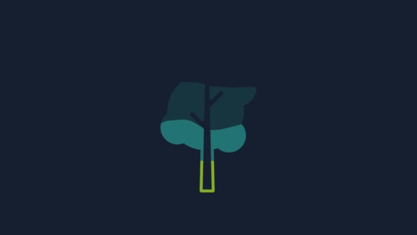黄色の木のアイコンは青の背景に隔離された 森のシンボル 4Kビデオモーショングラフィックアニメーション — ストック動画