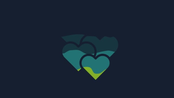 Yellow Heart Icon Isolated Blue Background Romantic Symbol Linked Join — Αρχείο Βίντεο