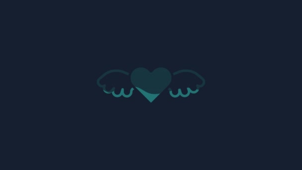 Yellow Heart Wings Icon Isolated Blue Background Love Symbol Happy — Αρχείο Βίντεο