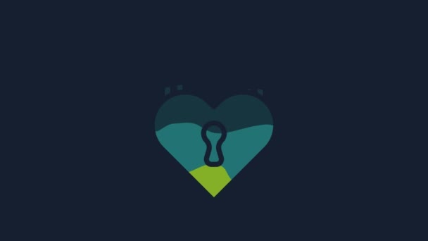 Yellow Castle Shape Heart Icon Isolated Blue Background Locked Heart — Wideo stockowe