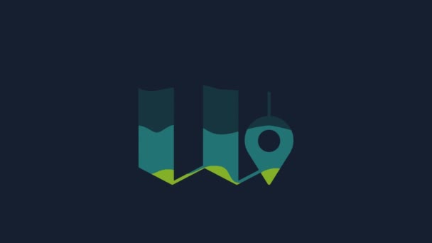 Yellow Folded Map Location Marker Icon Isolated Blue Background Video — Vídeos de Stock