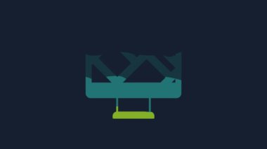 Yellow Computer monitor and folded map with location marker icon isolated on blue background. 4K Video motion graphic animation.