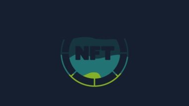 Yellow NFT Digital crypto art icon isolated on blue background. Non fungible token. 4K Video motion graphic animation.
