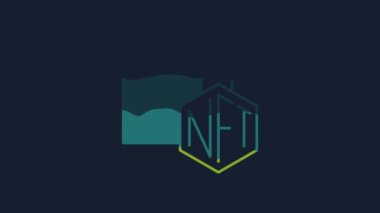 Yellow NFT Digital crypto art icon isolated on blue background. Non fungible token. 4K Video motion graphic animation.