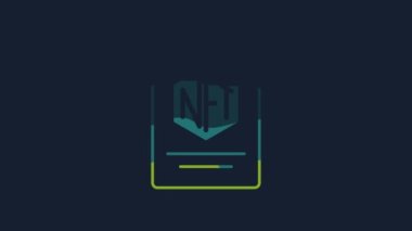 Yellow NFT contract icon isolated on blue background. Non fungible token. Digital crypto art concept. 4K Video motion graphic animation.