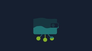 Yellow Cryptocurrency wallet icon isolated on blue background. Wallet and bitcoin sign. Mining concept. Money, payment, cash, pay icon. 4K Video motion graphic animation.