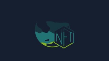 Yellow NFT Digital crypto art icon isolated on blue background. Non fungible token. 4K Video motion graphic animation.
