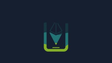 Yellow Cryptocurrency coin Ethereum ETH icon isolated on blue background. Altcoin symbol. Blockchain based secure crypto currency. 4K Video motion graphic animation.
