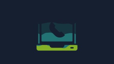 Yellow Telephone 24 hours support icon isolated on blue background. All-day customer support call-center. Full time call services. 4K Video motion graphic animation.