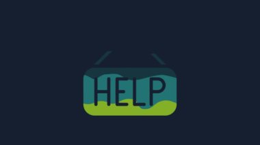 Yellow Signboard with text Help icon isolated on blue background. 4K Video motion graphic animation.
