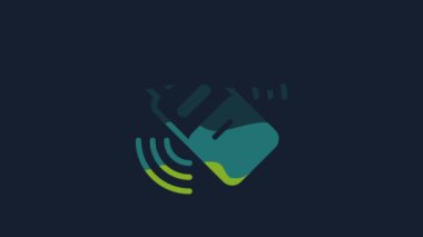 Yellow Smartphone, mobile phone icon isolated on blue background. 4K Video motion graphic animation.