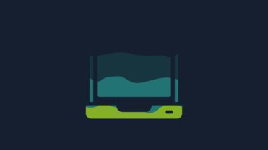 Yellow Laptop icon isolated on blue background. Computer notebook with empty screen sign. 4K Video motion graphic animation.
