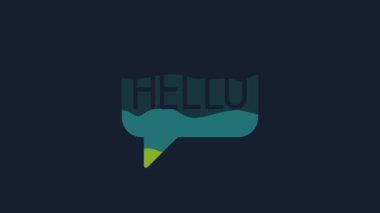 Yellow Hello in different languages icon isolated on blue background. Speech bubbles. 4K Video motion graphic animation.