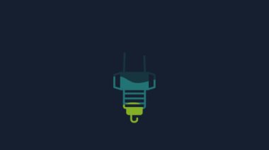 Yellow Car spark plug icon isolated on blue background. Car electric candle. 4K Video motion graphic animation.