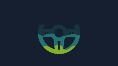 Yellow Steering wheel icon isolated on blue background. Car wheel icon. 4K Video motion graphic animation.