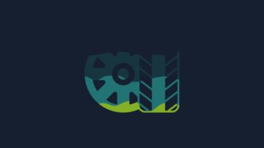 Yellow Car tire wheel icon isolated on blue background. 4K Video motion graphic animation.