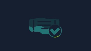 Yellow Check engine icon isolated on blue background. 4K Video motion graphic animation.