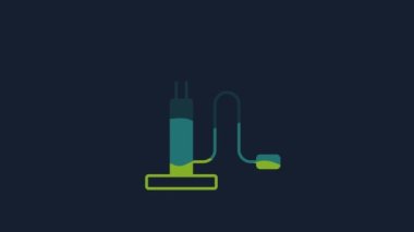 Yellow Car air pump icon isolated on blue background. 4K Video motion graphic animation.
