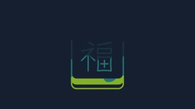 Yellow Chinese New Year icon isolated on blue background. 4K Video motion graphic animation.