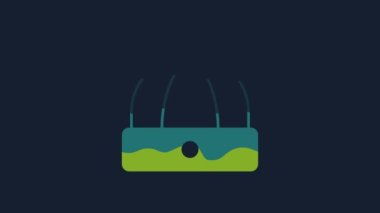 Yellow Chinese hat icon isolated on blue background. 4K Video motion graphic animation.