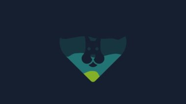 Yellow Heart with dog icon isolated on blue background. Pet paw in heart. Love to the animals. 4K Video motion graphic animation.