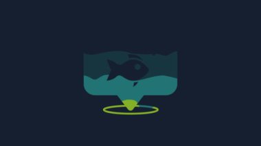 Yellow Fish icon isolated on blue background. 4K Video motion graphic animation.