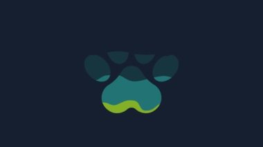 Yellow Paw print icon isolated on blue background. Dog or cat paw print. Animal track. 4K Video motion graphic animation.