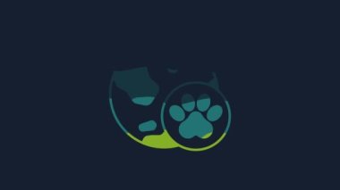 Yellow World pet icon isolated on blue background. 4K Video motion graphic animation.
