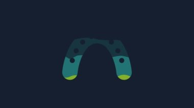 Yellow Mouth guard boxer icon isolated on blue background. 4K Video motion graphic animation.