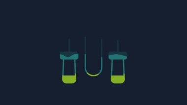 Yellow Jump rope icon isolated on blue background. Skipping rope. Sport equipment. 4K Video motion graphic animation.