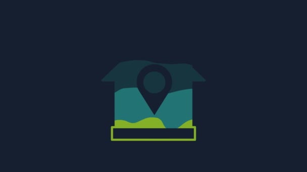 Yellow Map Pointer House Icon Isolated Blue Background Home Location — 비디오