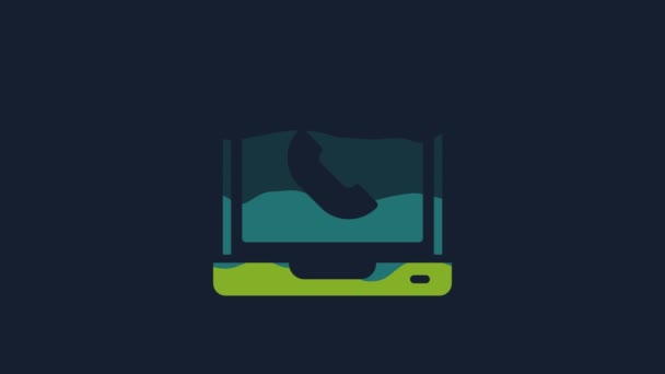 Yellow Telephone Hours Support Icon Isolated Blue Background All Day — Vídeo de Stock