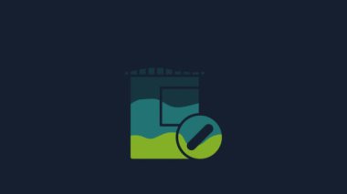 Sarı ilaç şişesi ve mavi arka planda izole edilmiş hap ikonu. Şişe hapı işareti. Eczane tasarımı. 4K Video hareketli grafik canlandırması.