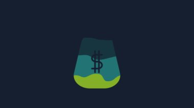 Yellow Money bag icon isolated on blue background. Dollar or USD symbol. Cash Banking currency sign. 4K Video motion graphic animation.