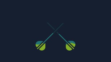 Sarı Çapraz Oklar simgesi mavi arkaplanda izole edildi. 4K Video hareketli grafik canlandırması.