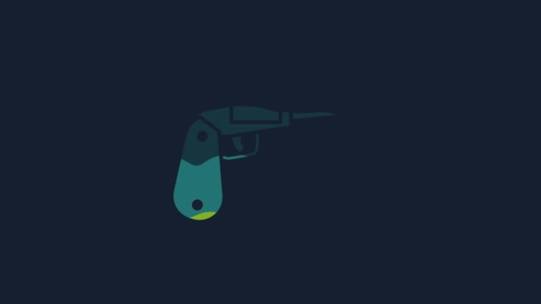 Icona Pistola Gialla Revolver Isolata Sfondo Blu Animazione Grafica Video — Video Stock