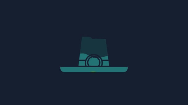 Icono Sombrero Vaquero Occidental Amarillo Aislado Sobre Fondo Azul Animación — Vídeo de stock