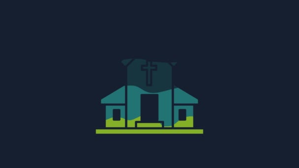 Yellow Church Building Icon Isolated Blue Background Christian Church Religion — Wideo stockowe
