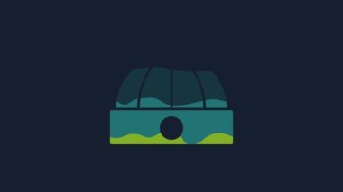 Yellow Chinese hat icon isolated on blue background. 4K Video motion graphic animation.
