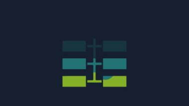 Sarı Havai fişek simgesi mavi arkaplanda izole edildi. Eğlence partisi anlayışı. Patlayıcı havai fişek sembolü. 4K Video hareketli grafik canlandırması.